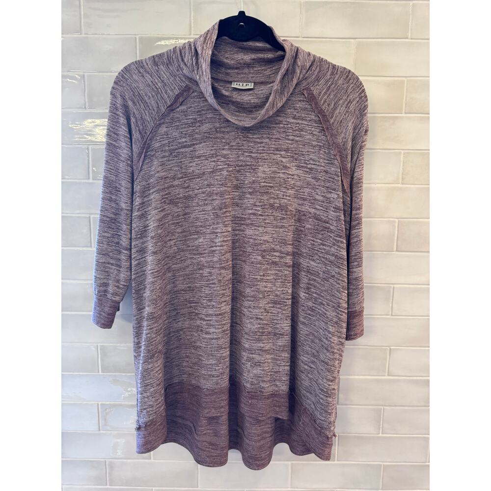 HIP Womens Turtleneck Pullover Top Purple 3/4 Length Sleeves Size L
